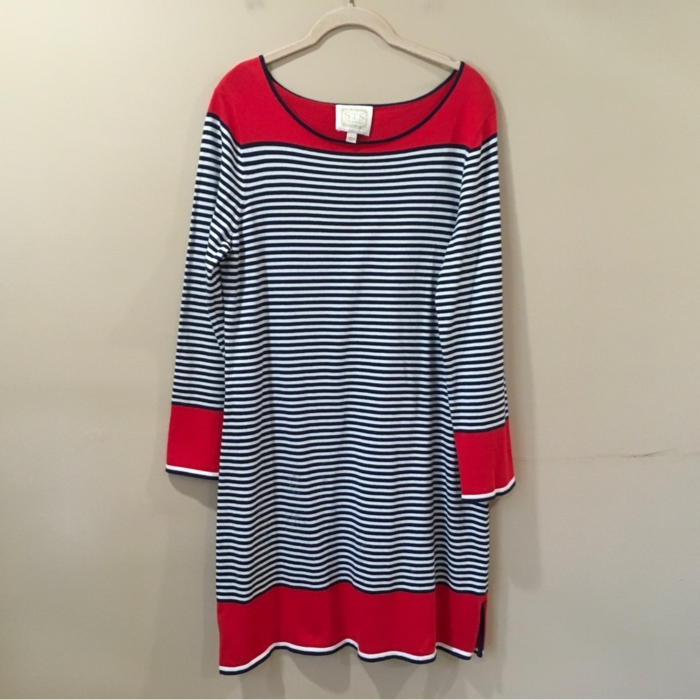 STS Sail to Sable Women's L Knit Sweater Dress Striped Long Sleeves Preppy - Picture 2 of 6